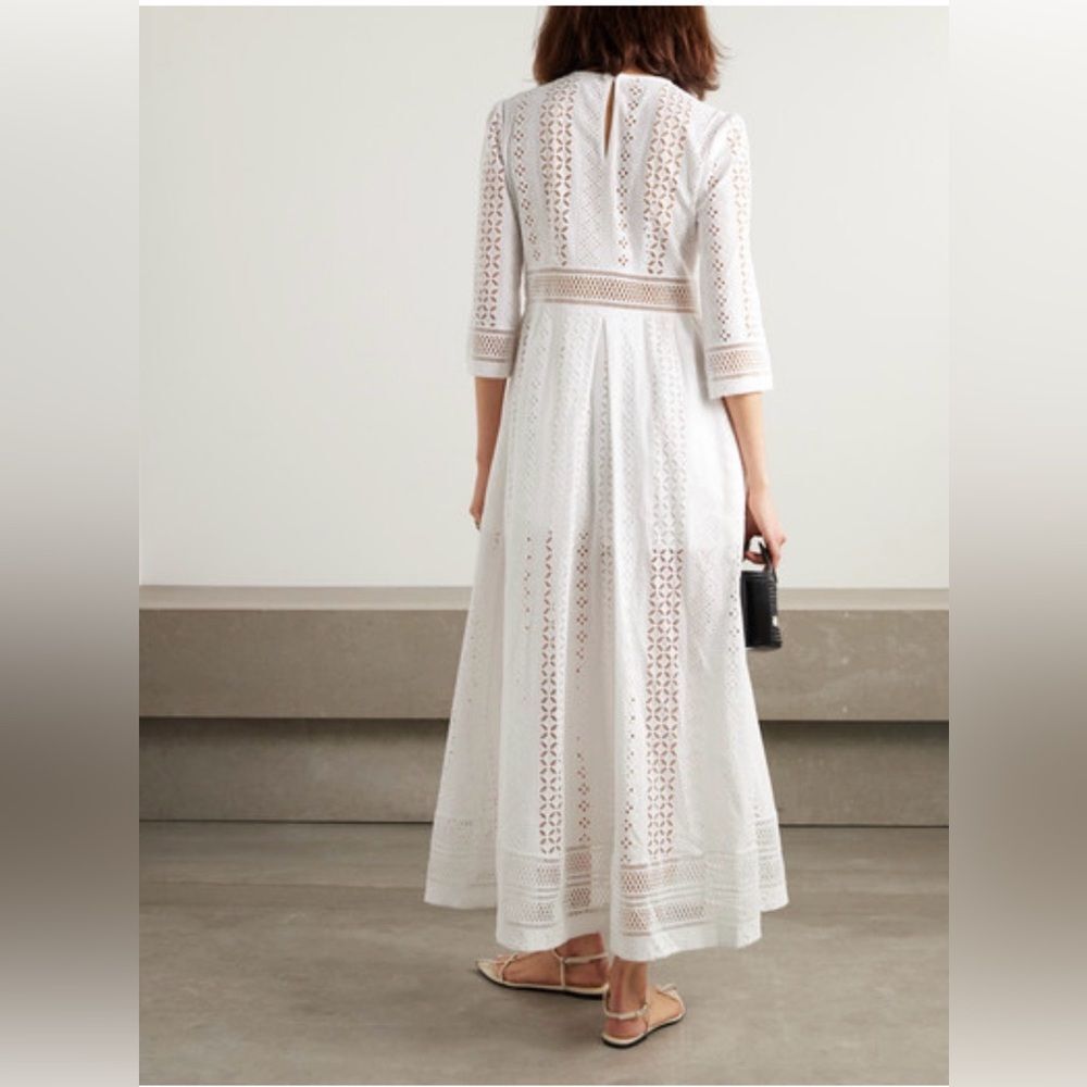 NWT LORETTA CAPONI Broderie Anglaise Cotton Midi Dress - Picture 4 of 15